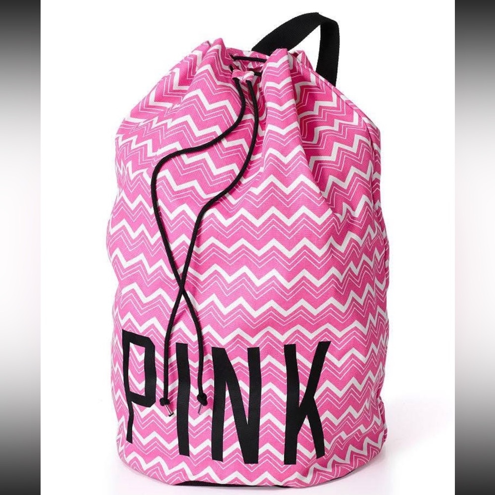 PINK Victoria's Secret duffle laundry bag beach bag large cinched top chevron